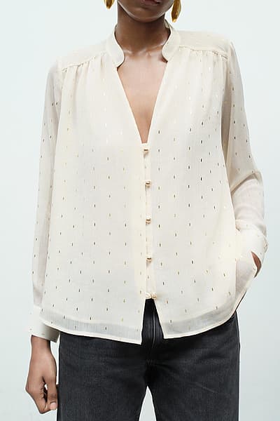 Zara Cream metallic detail blouse by Zara — pre-loved on Thrifted.mt