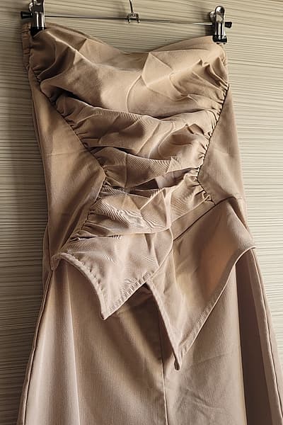 Beige strapless ruched jumpsuit by PrettyLittleThing — pre-loved on Thrifted.mt