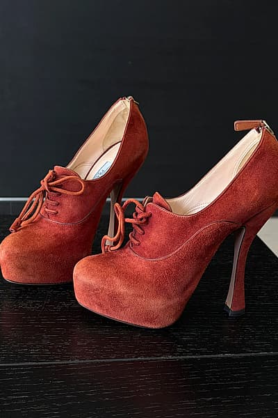 Prada Suede Lace Up Platform Heels by Prada — pre-loved on Thrifted.mt