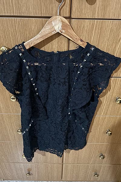 Black Lace Studded Detail Top New with Tags by Guess — pre-loved on Thrifted.mt