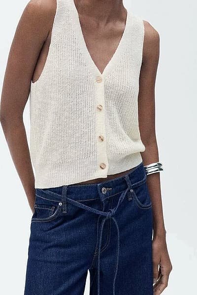 Mango Cream button-front knitted vest by Mango — pre-loved on Thrifted.mt