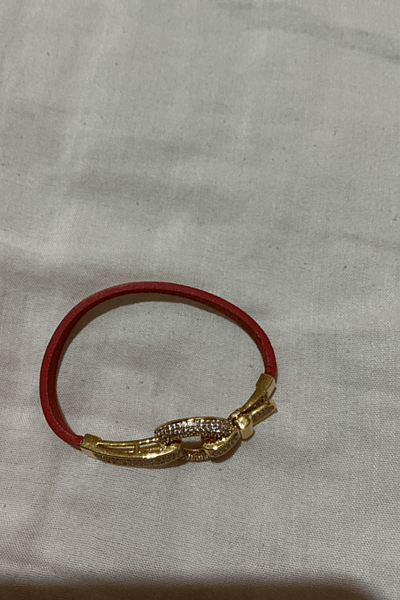 Red Leather Crystal Buckle Bracelet — pre-loved on Thrifted.mt