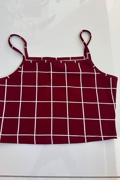 Burgundy Check Cami Crop Top by SIZAFUL — pre-loved on Thrifted.mt