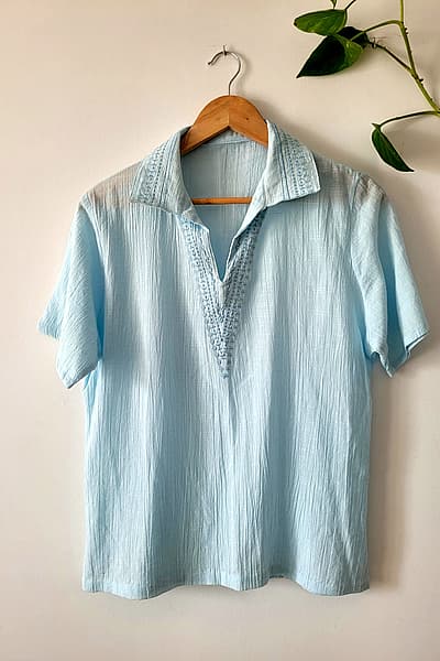 Light Blue Embroidered Collared Shirt — pre-loved on Thrifted.mt