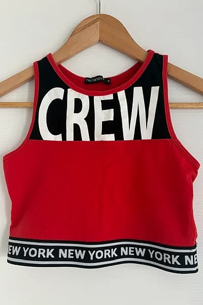 Red 'Crew' Crop Top