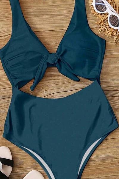 Teal Cut Out One-Piece Swimsuit by SHEIN — pre-loved on Thrifted.mt
