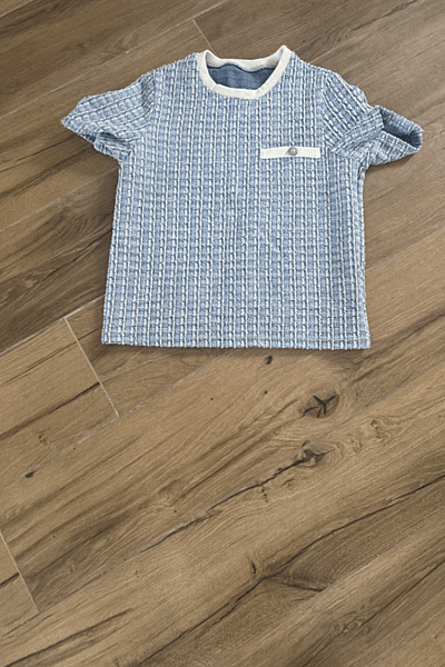 Blue and White Tweed Top — pre-loved on Thrifted.mt