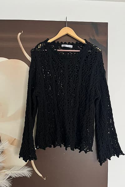 Black Crochet Open Knit Sweater by Zara — pre-loved on Thrifted.mt