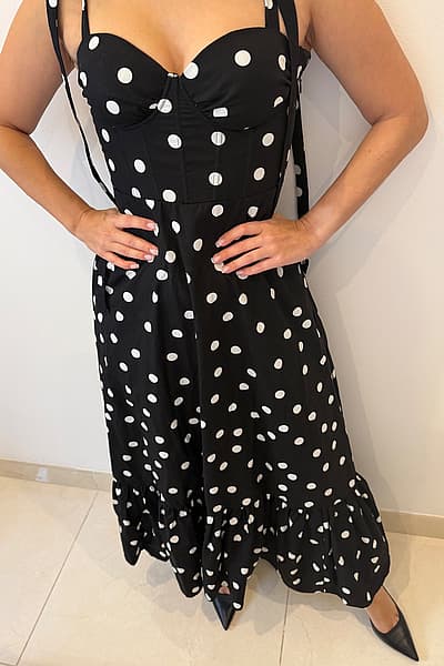 Black polka dot midi dress by Amisu — pre-loved on Thrifted.mt