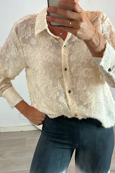 Zara Textured sheer button-up blouse by Zara — pre-loved on Thrifted.mt