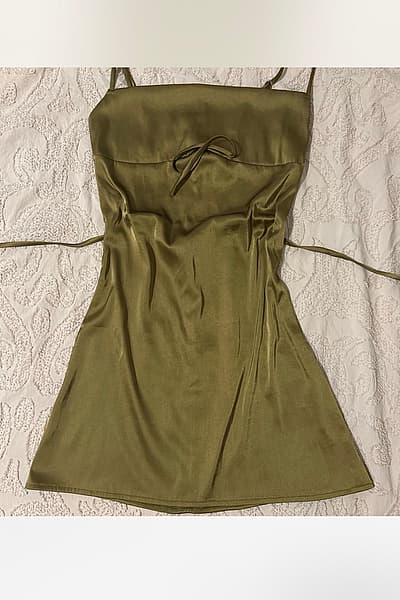 Olive Satin Mini Slip Dress — pre-loved on Thrifted.mt