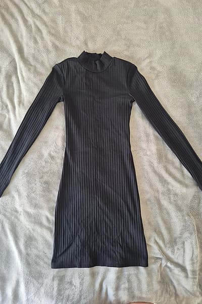 Black Ribbed Turtleneck Mini Dress by EVEN&ODD — pre-loved on Thrifted.mt