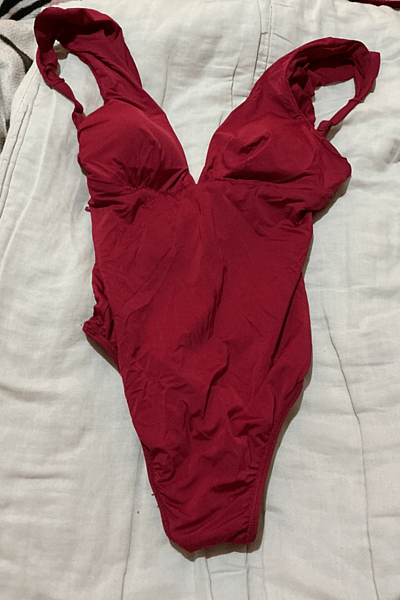 Burgundy Deep V One-Piece Swimsuit — pre-loved on Thrifted.mt
