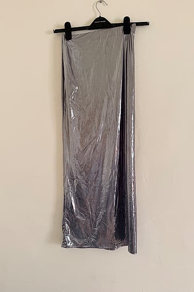 Silver metallic maxi skirt by Bershka — pre-loved on Thrifted.mt