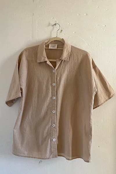Beige Linen Button Down Half-sleeve Shirt by Sabo — pre-loved on Thrifted.mt