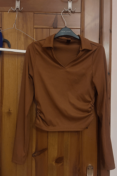 Ribbed Long Sleeve Polo Top by SHEIN — pre-loved on Thrifted.mt