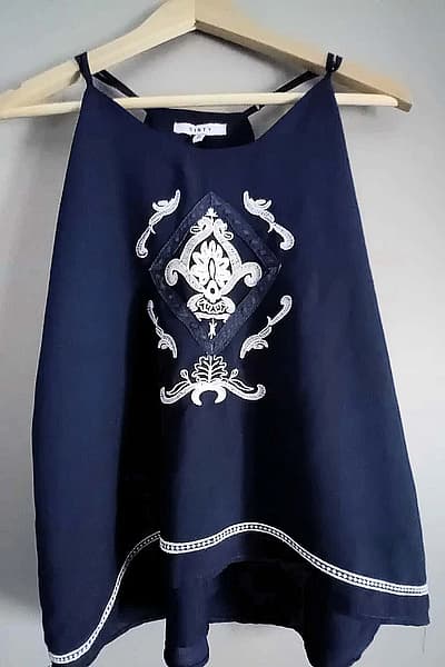 Sinty navy embroidered cami top (Vintage) by Sinty — pre-loved on Thrifted.mt