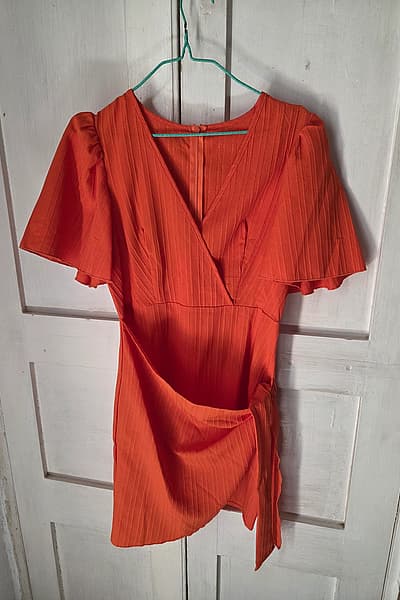 Orange Flutter Sleeve Wrap Dress by Temu — pre-loved on Thrifted.mt
