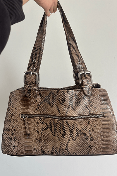 Y2K faux Snakeskin Shoulder Bag Brown by No name — pre-loved on Thrifted.mt