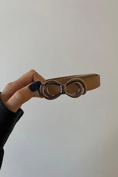 Skinny Tan Belt Silver Buckle