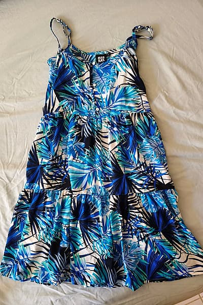 Blue Tropical Leaf Print Dress by Miss Kay — pre-loved on Thrifted.mt