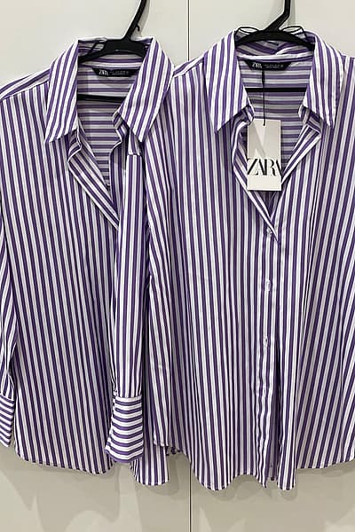 Zara Striped Purple White Shirt by Zara — pre-loved on Thrifted.mt