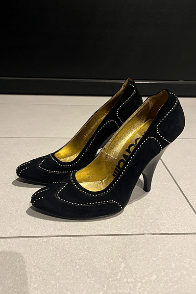Black Suede Just Cavalli Heels by Just Cavalli — pre-loved on Thrifted.mt