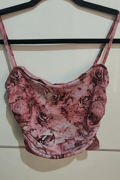 Floral Ruched Mesh Crop Top by Shein — pre-loved on Thrifted.mt