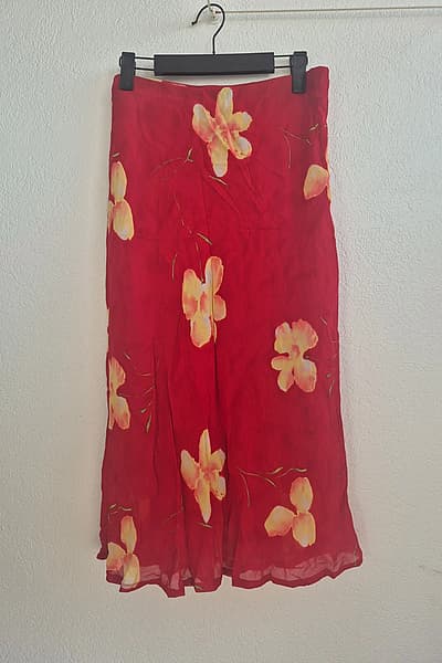 Red floral midi skirt