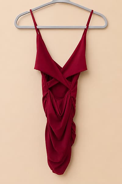 Dark Red Ruched Mini Dress — pre-loved on Thrifted.mt