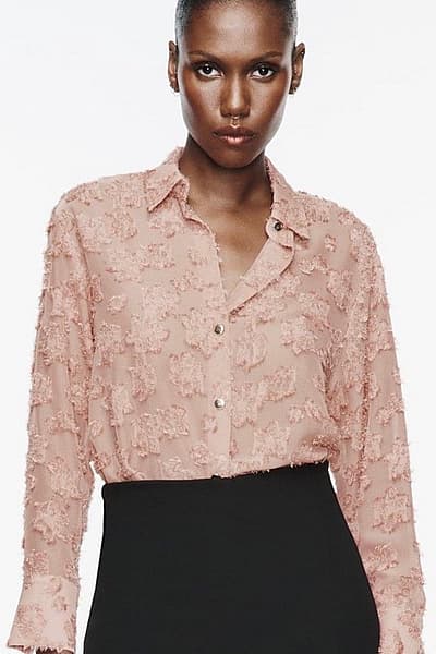 Zara Textured Pink Button-Up Shirt by Zara — pre-loved on Thrifted.mt