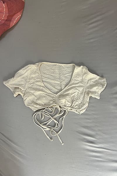 Cream ruched tie-front top — pre-loved on Thrifted.mt