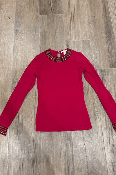 Red Beaded Neckline Long Sleeve Top by Mango — pre-loved on Thrifted.mt