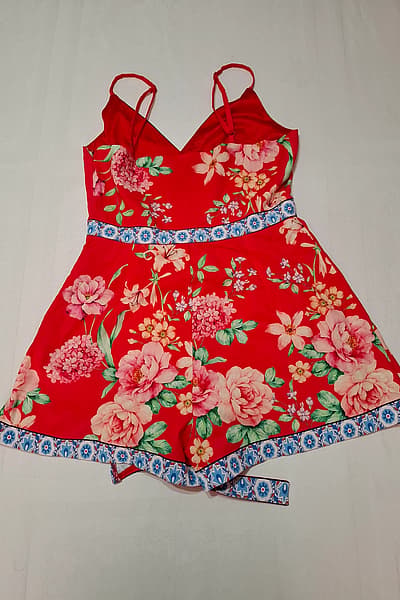 Vibrant Red Floral Cami Playsuit / Romper - Brand New — pre-loved on Thrifted.mt