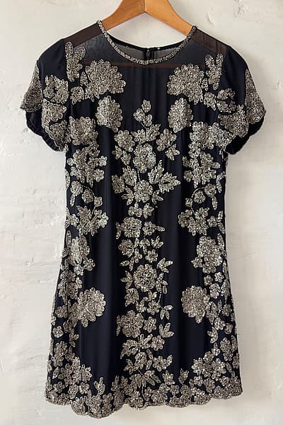 Black embellished floral mini dress by Miss Selfridge — pre-loved on Thrifted.mt