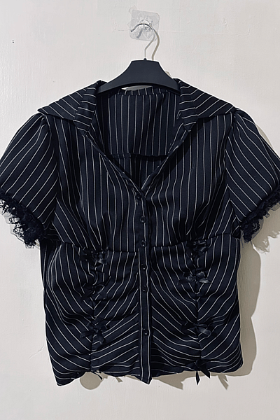 Shein RomwePinstripe Blouse With Lace Trim by SheinRomwe — pre-loved on Thrifted.mt