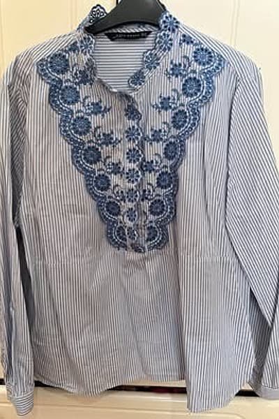 Zara Striped Blue Embroidered Shirt by Zara — pre-loved on Thrifted.mt