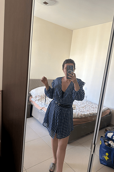 Gingham Check Ruffle Wrap Dress by Mango — pre-loved on Thrifted.mt