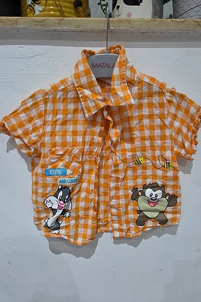 Orange Gingham Character Shirt — pre-loved on Thrifted.mt