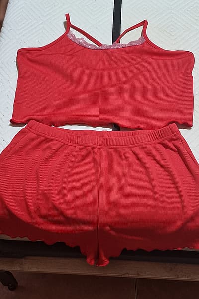 Red Ribbed Camisole Shorts Set — pre-loved on Thrifted.mt