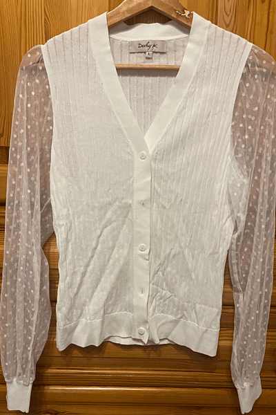 White Cardigan with Mesh Sleeves by Derhy — pre-loved on Thrifted.mt