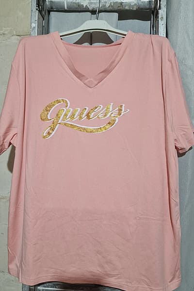 Pink Logo V‑neck Tee — pre-loved on Thrifted.mt