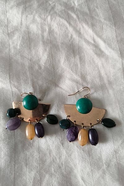 Boho statement beaded drop earrings — pre-loved on Thrifted.mt