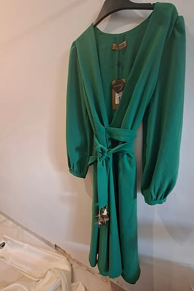 Green belted midi dress by Qlaure — pre-loved on Thrifted.mt