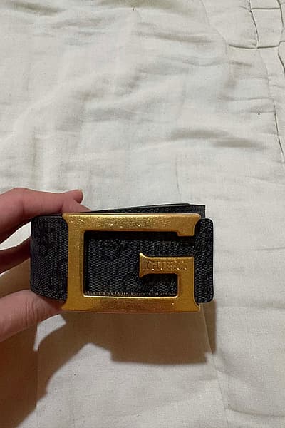 Guess Black Monogram Belt Gold Buckle by Guess — pre-loved on Thrifted.mt