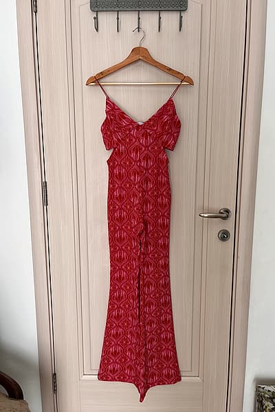 Zara Red Patterned Cut Out Jumpsuit by ZARA — pre-loved on Thrifted.mt