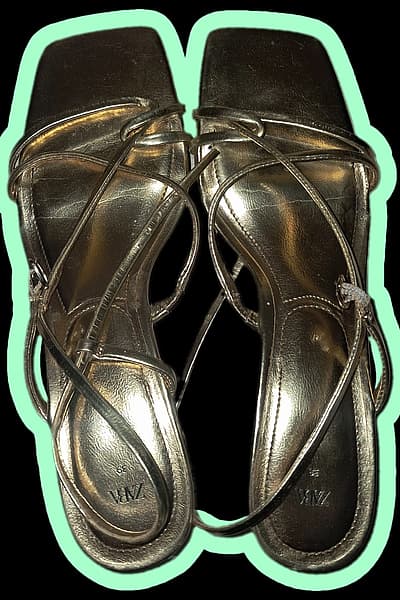 Zara Metallic Gold Strappy Heeled Sandals - Size 39 by Zara — pre-loved on Thrifted.mt