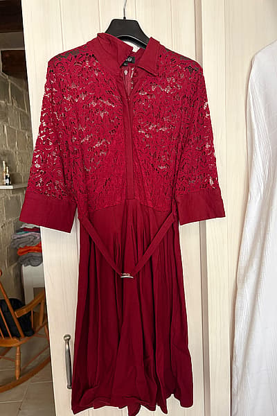 Red Lace Detail Shirt Dress by Gigileer — pre-loved on Thrifted.mt