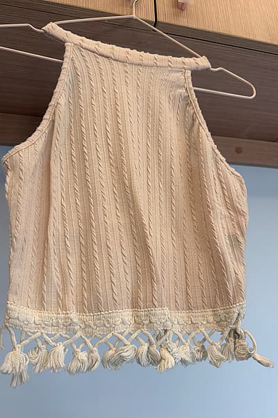 Cream cable-knit tassel top — pre-loved on Thrifted.mt