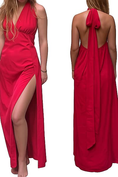 Red Satin Halter Neck Dress — pre-loved on Thrifted.mt